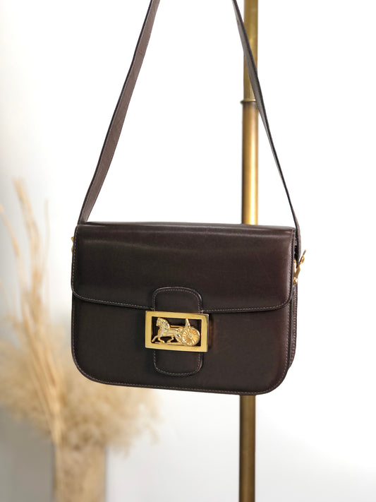 CELINE Horse Carriage Shoulder bag Brown Vintage azazw3