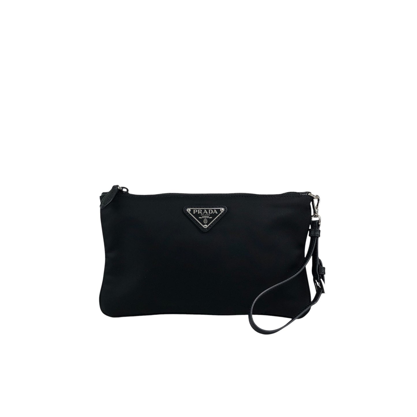PRADA Tessuto Triangle Logo Handbag  Pouch Black Vintage wc2wgs