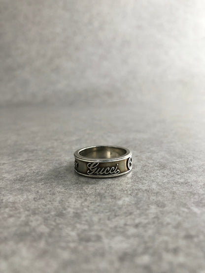GUCCI GG Logo Ring Silver Vintage xxc4b8