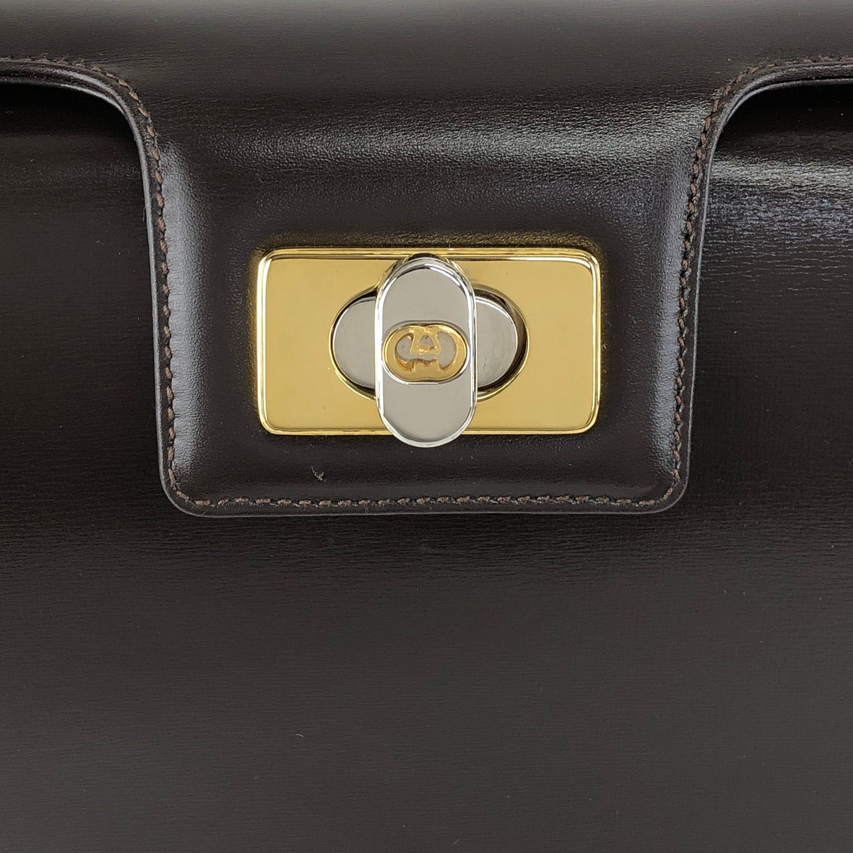 GUCCI Turn Lock Handbag Brown Vintage ud4z3y