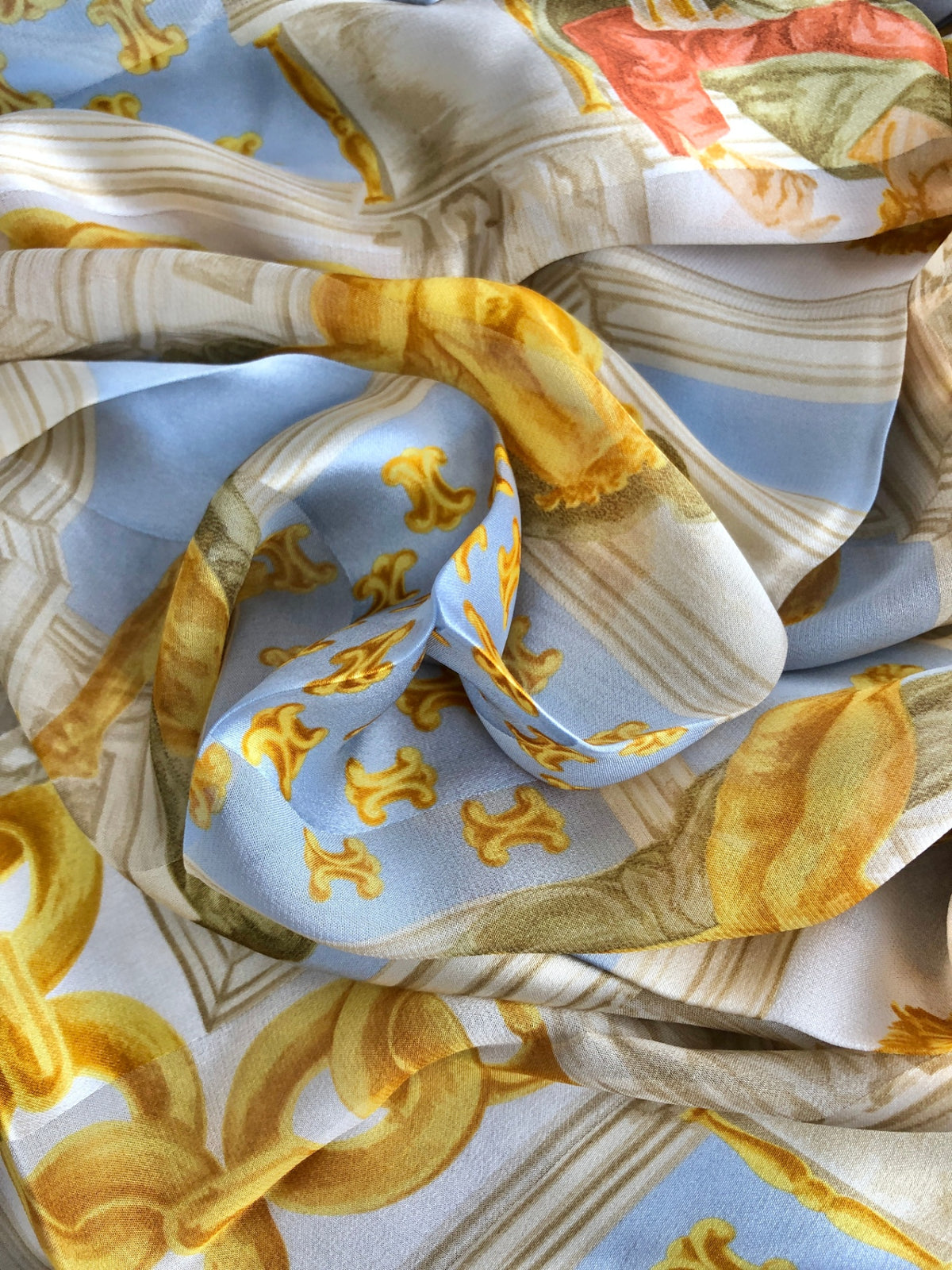 CELINE Triomphe SILK Scarf Blue Vintage ta5rap