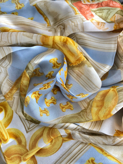 CELINE Triomphe SILK Scarf Blue Vintage ta5rap