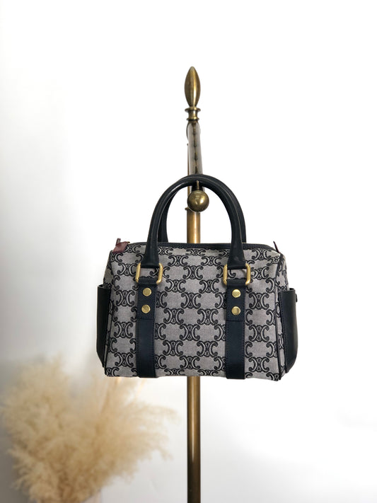 CELINE Macadam Triomphe Handbag Boston bag Gray Vintage skkab5