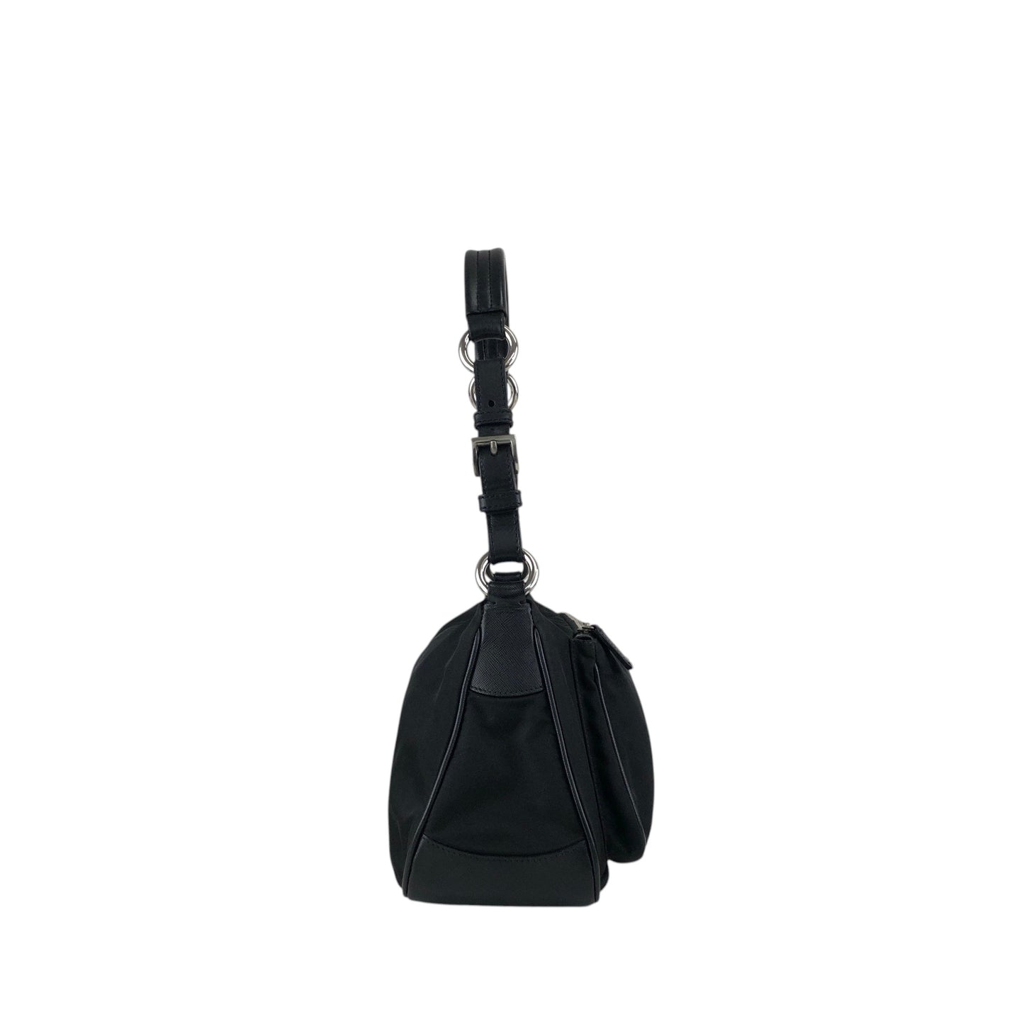 PRADA Tessuto Triangle Logo Shoulder bag Hobobag Black Vintage uxyr4i