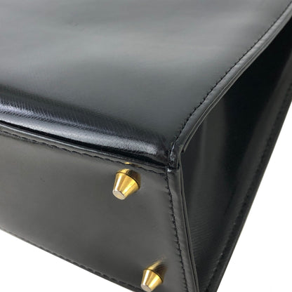 Yves Saint Laurent Logo Metal Bar Handle Leather Handbag Black Vintage vgabsa