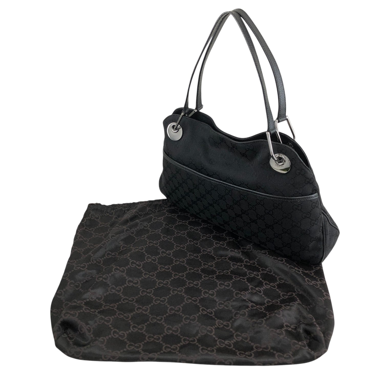 GUCCI Logo Shoulder bag Handbag Black Vintage nwnyi4