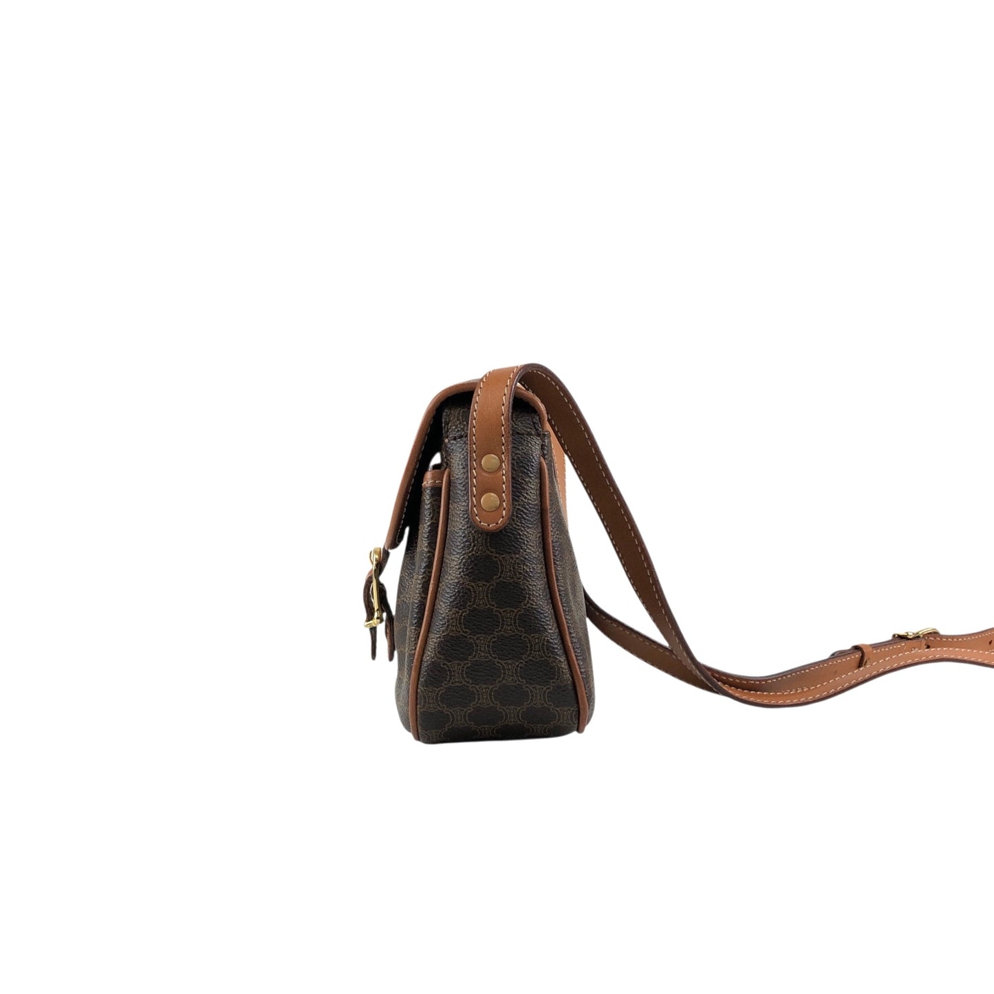 CELINE Macadam Blason Front Buckle Shoulder bag Brown Vintage zzu5ya
