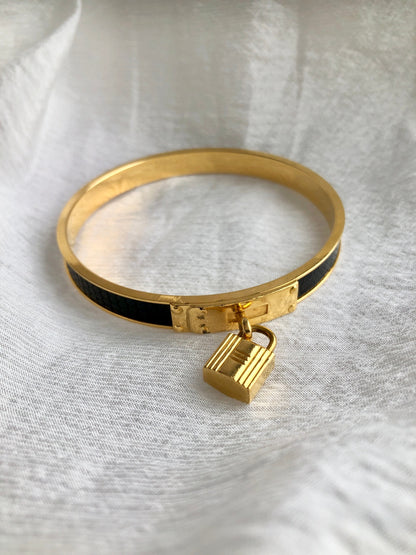 HERMES Bangle Black×Gold Vintage 2ixrvk