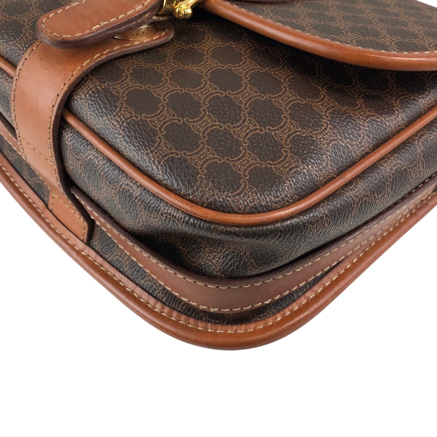 CELINE Macadam Blason Front Buckle Shoulder bag Brown Vintage v3jfnr