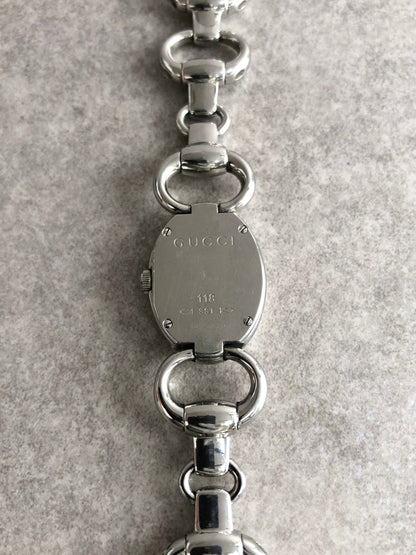 GUCCI Logo Watch Silver 118 Vintage ty8ida