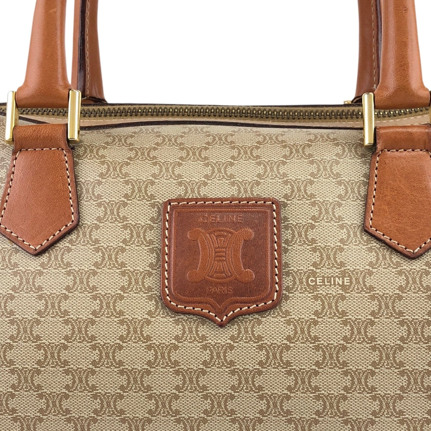 CELINE Macadam Blason Handbag Boston bag Beige Vintage t7x7kn
