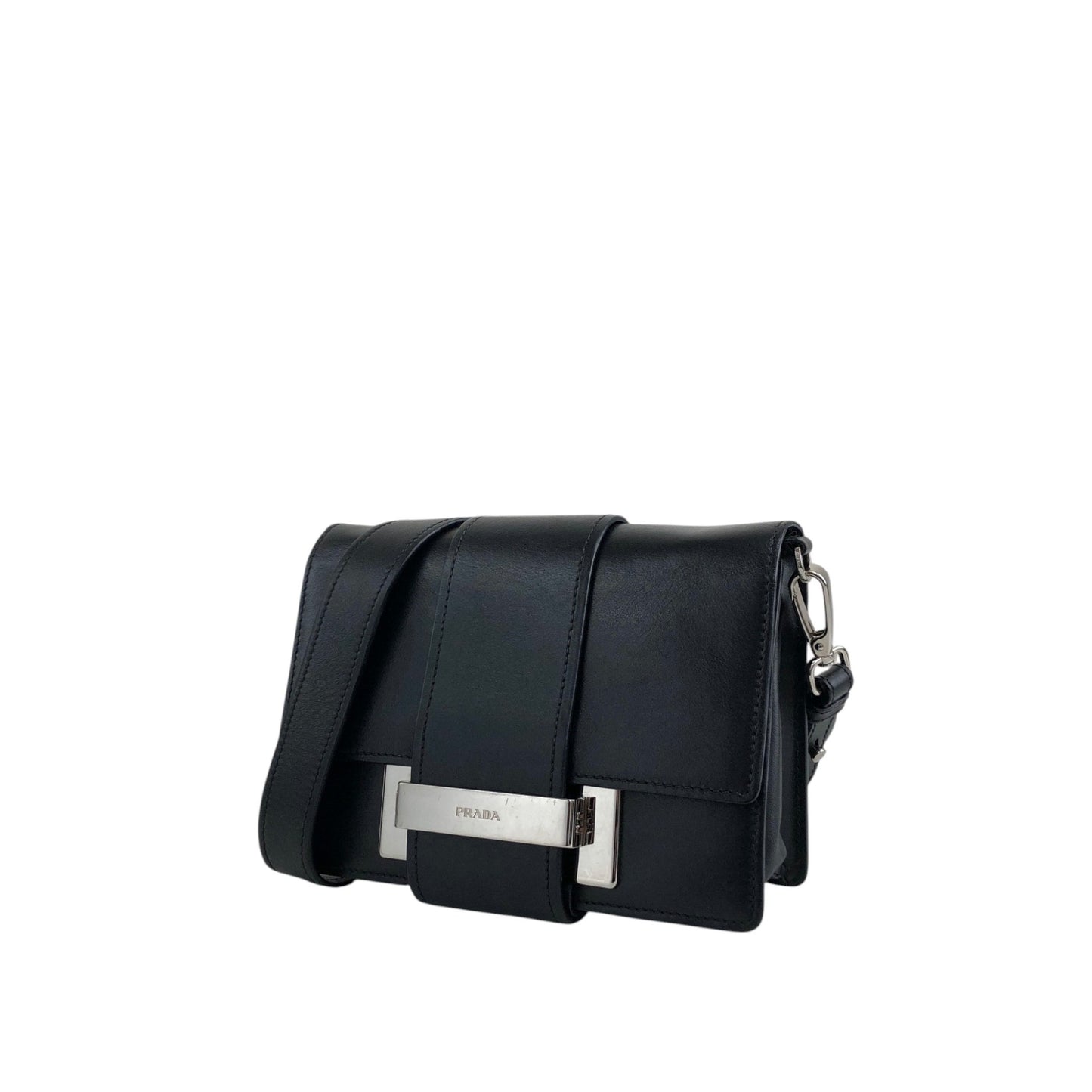 PRADA Logo Ribbon Motif Shoulder bag Black Vintage e3gymr