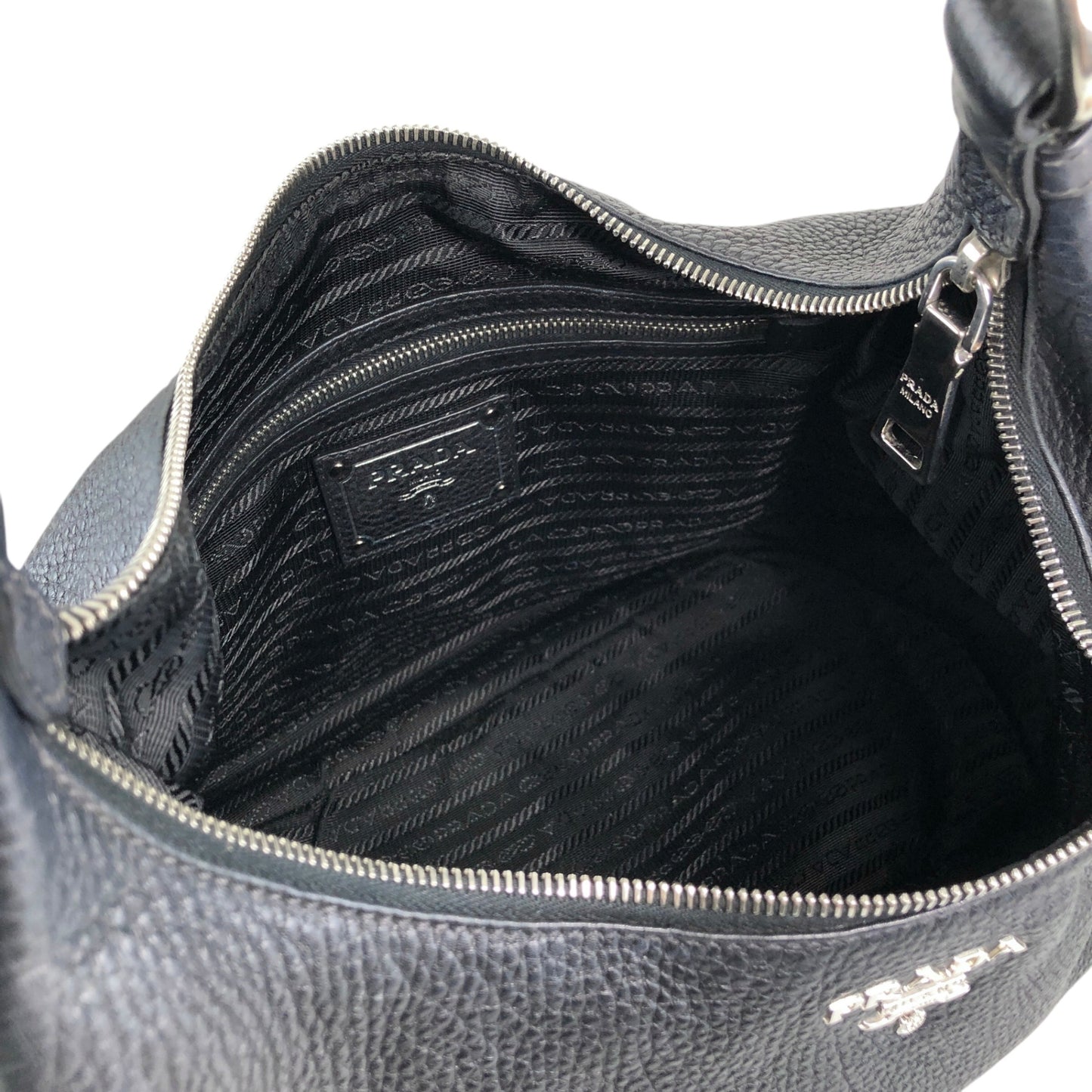 PRADA Logo Shoulder bag Hobobag Black Vintage 53rvk2