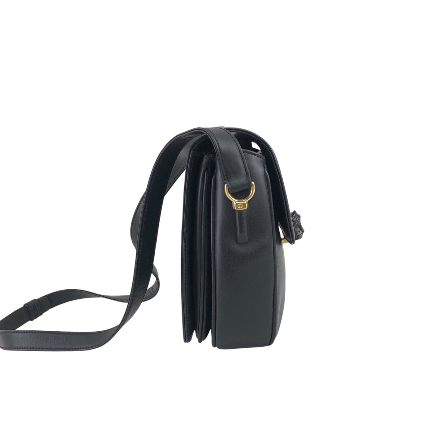 GUCCI Bamboo Turn Lock  Shoulder bag Black Vintage hksc78