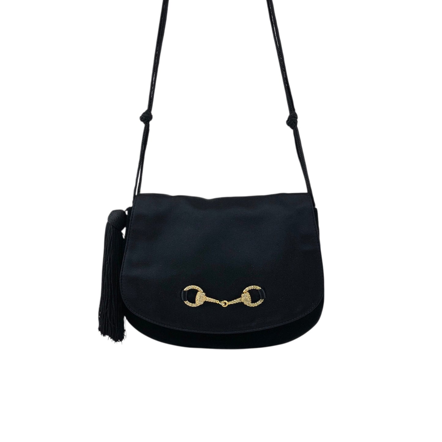 GUCCI Horse Bit Tassel Shoulder bag Black Vintage xvctcj