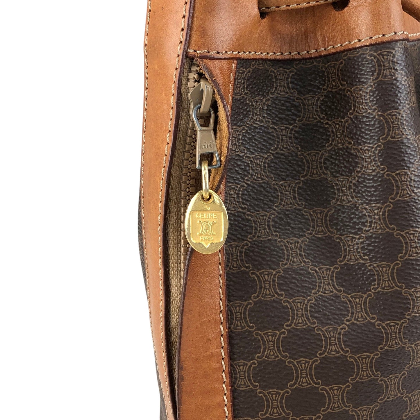 CELINE Macadam Blason Drawstring Shoulder bag Brown Vintage s6mkjn