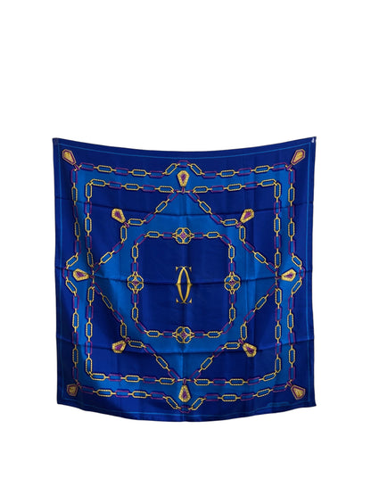 Cartier SILK Scarf Blue Vintage rit2hn