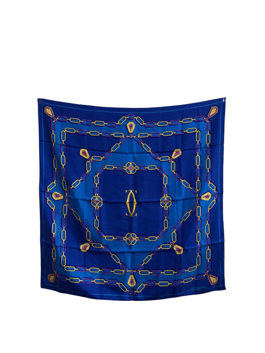 Cartier SILK Scarf Blue Vintage rit2hn