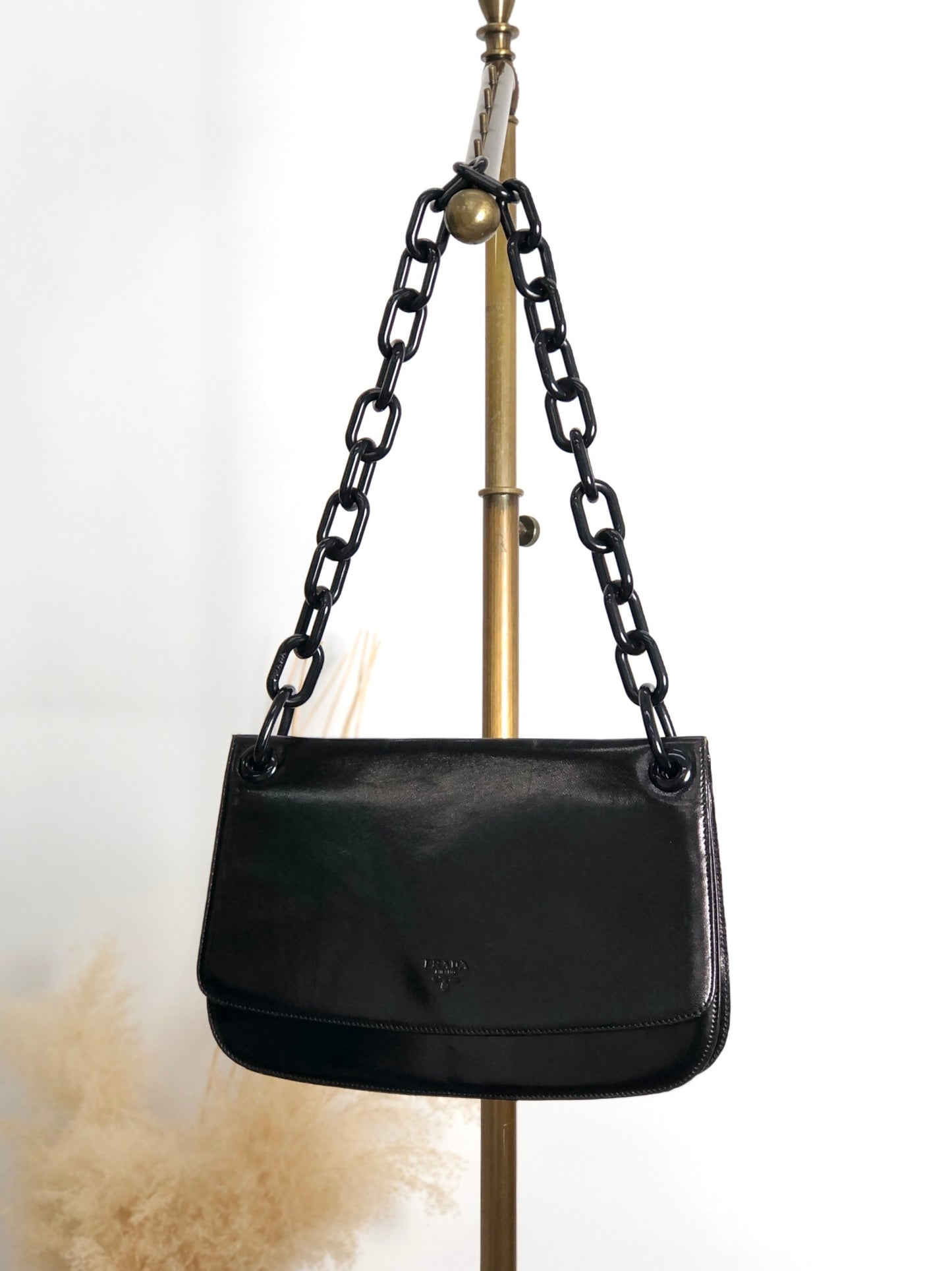 PRADA Logo Chain Shoulder bag Black Vintage vksien