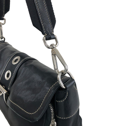 PRADA Tessuto Triangle Logo Front Buckle Shoulder bag Black Vintage dgr7v8