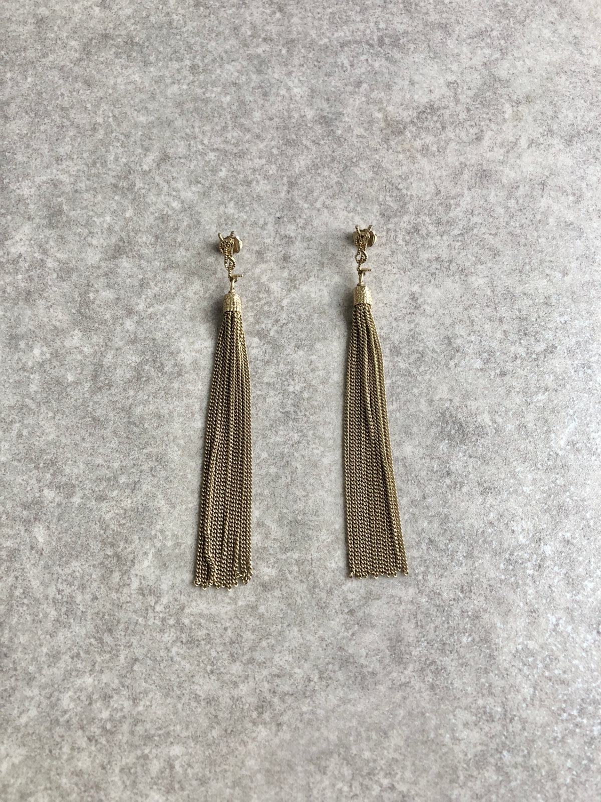 Yves Saint Laurent YSL Logo Tassel Pierced Gold Vintage iybfm5