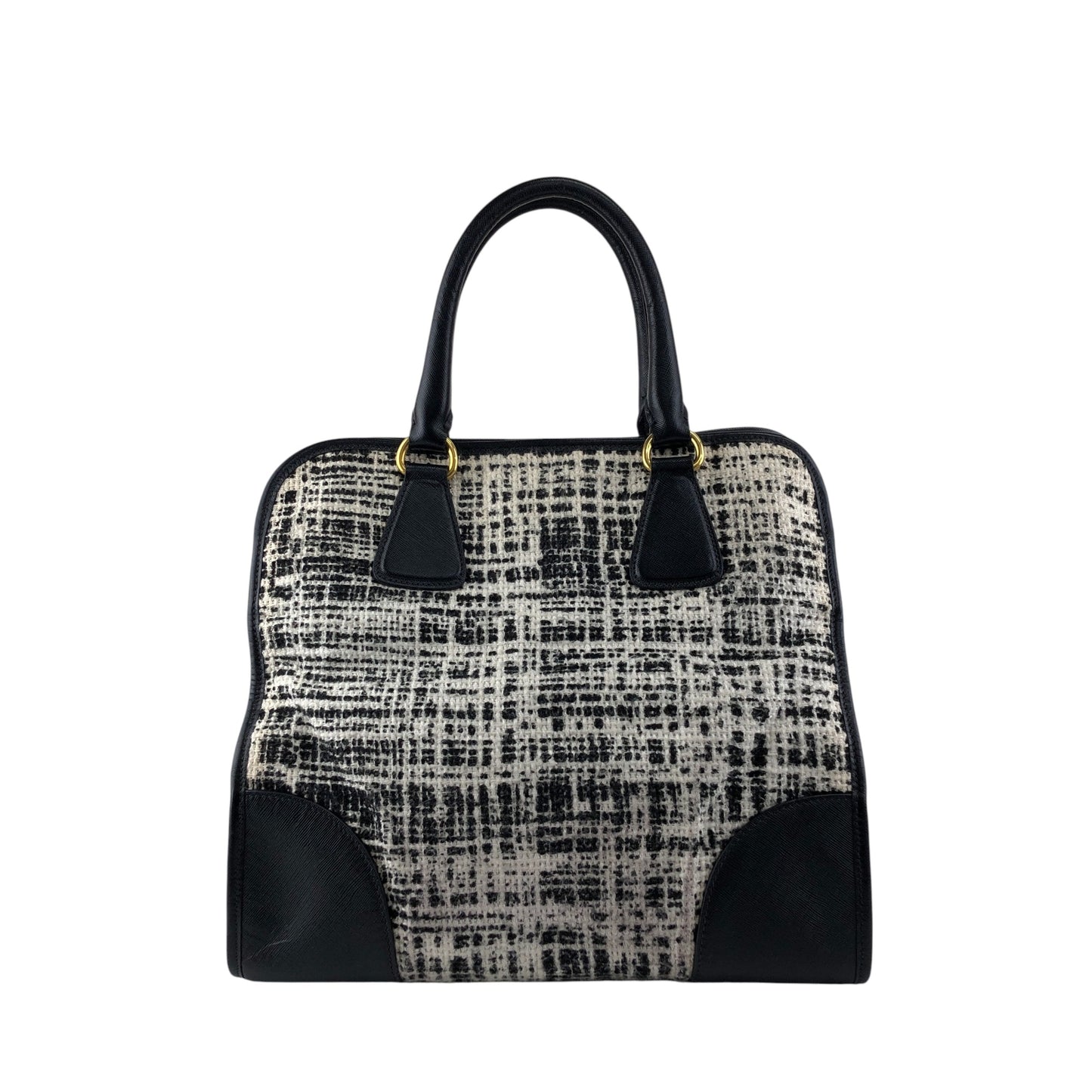 PRADA Triangle Logo Handbag White×Black Vintage xpzwfz