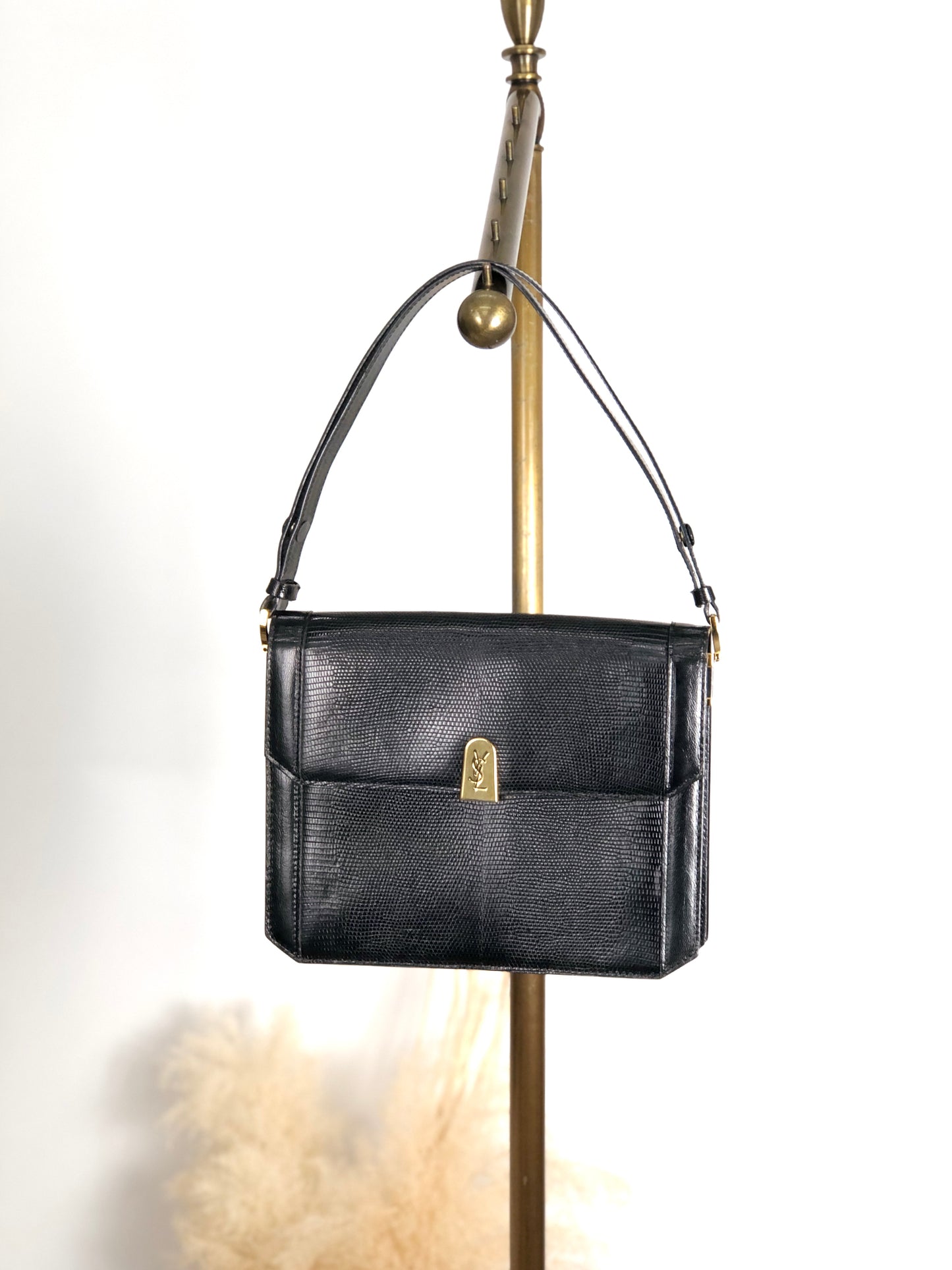 Yves Saint Laurent YSL Logo Handbag Shoulder bag Black Vintage 5nbvi3