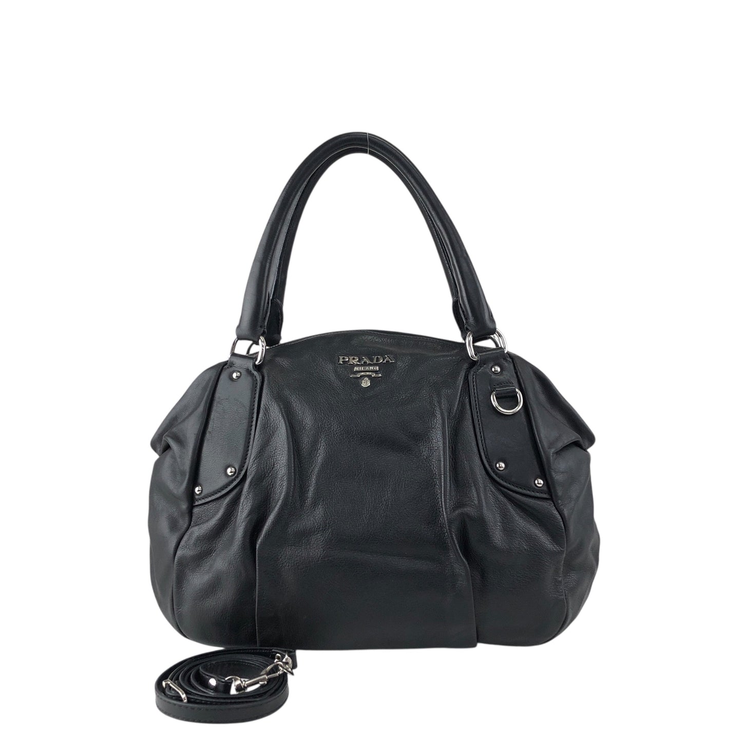 PRADA Logo Two-way Handbag Shoulder bag Black Vintage 28pkhx