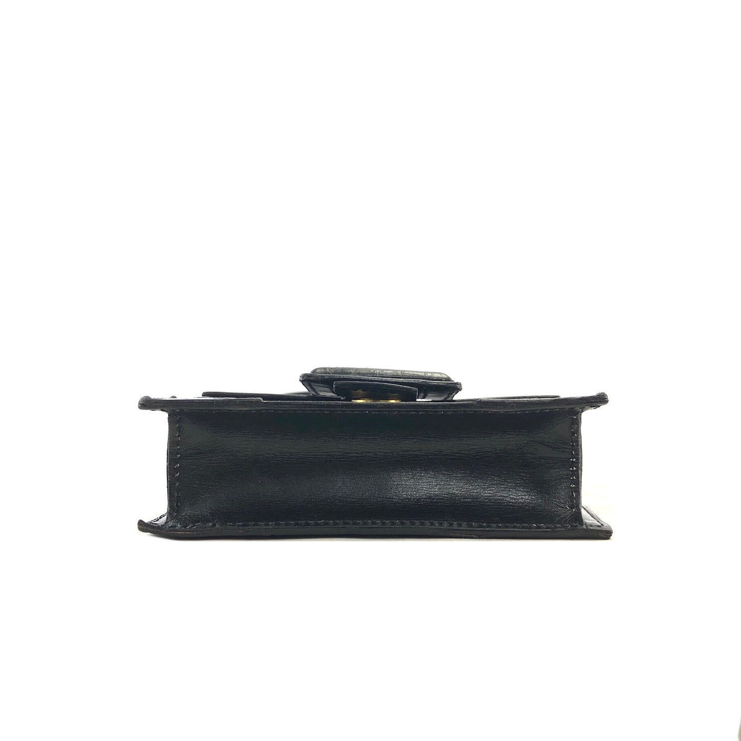 CELINE Front Buckle Leather Shoulder bag Black Vintage m4ezj3