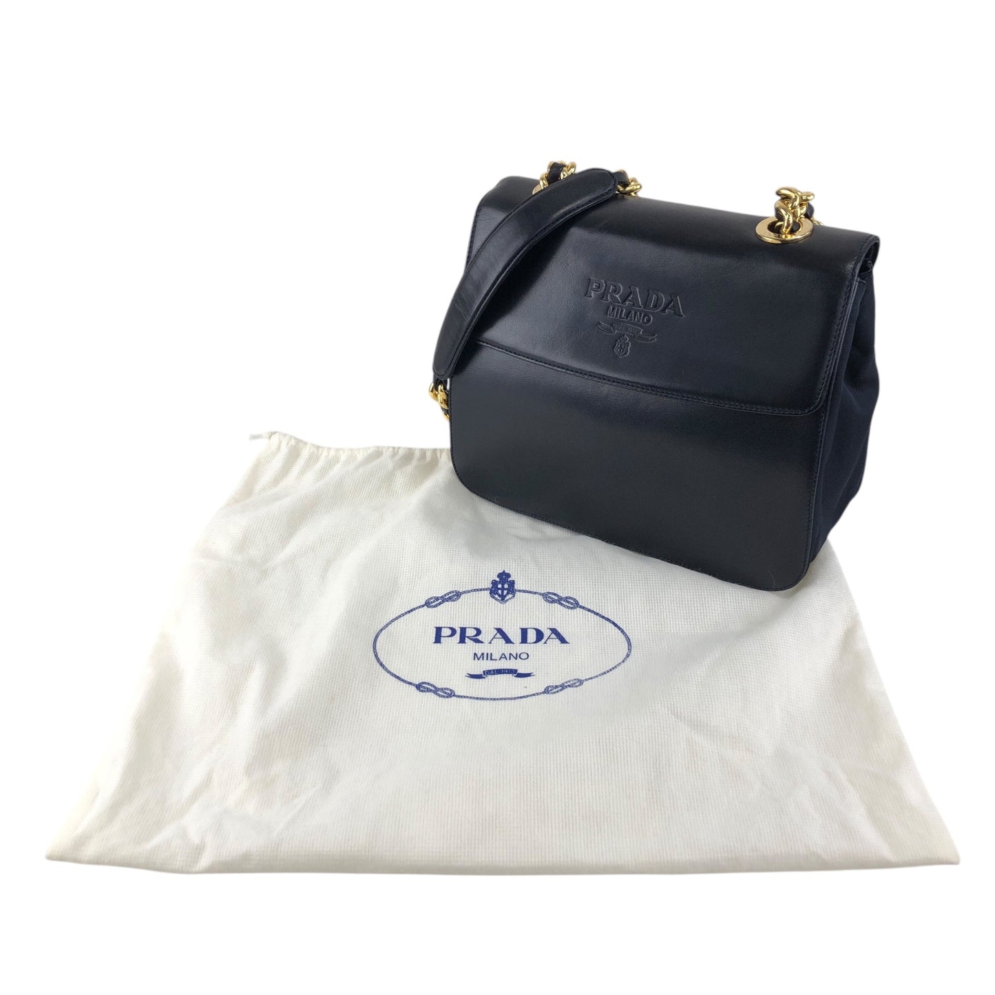 PRADA Logo Chain houlder bag Black Vintage 8snhrv