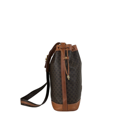 CELINE Macadam Blason Drawstring Shoulder bag Brown Vintage 8s5hbf