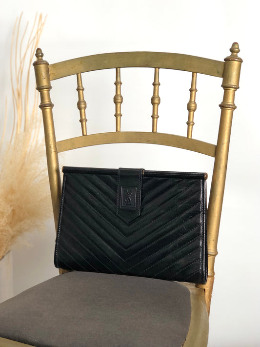 Yves Saint Laurent YSL Logo Bias Stitch Clutch bag Black Vintage nx3mxp