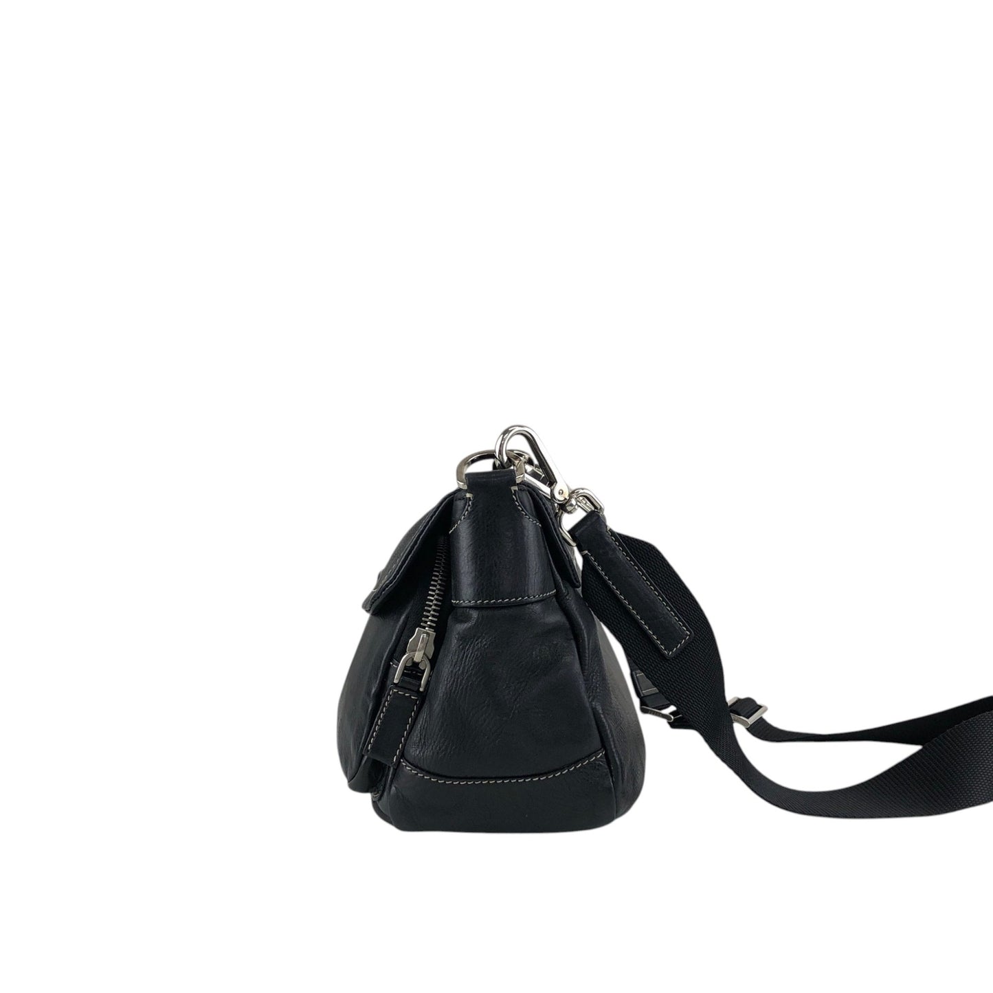 PRADA Triangle Logo Front Buckle Double Pocket Shoulder bag Black Vintage vjewiz