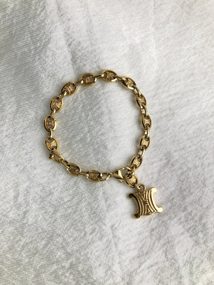 CELINE Triomphe Bracelet Gold Vintage 5uzsv2