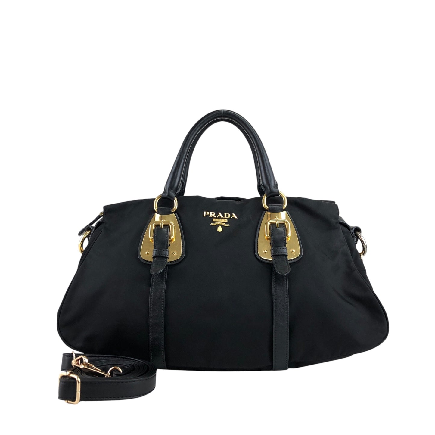PRADA Logo Two-way Handbag Shoulder bag Black Vintage 7axa82