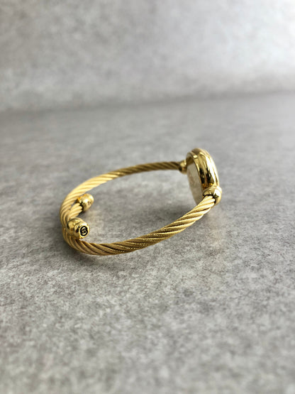 GUCCI Logo Bangle Quartz Watch Gold 2700.2.L Vintage 58benr