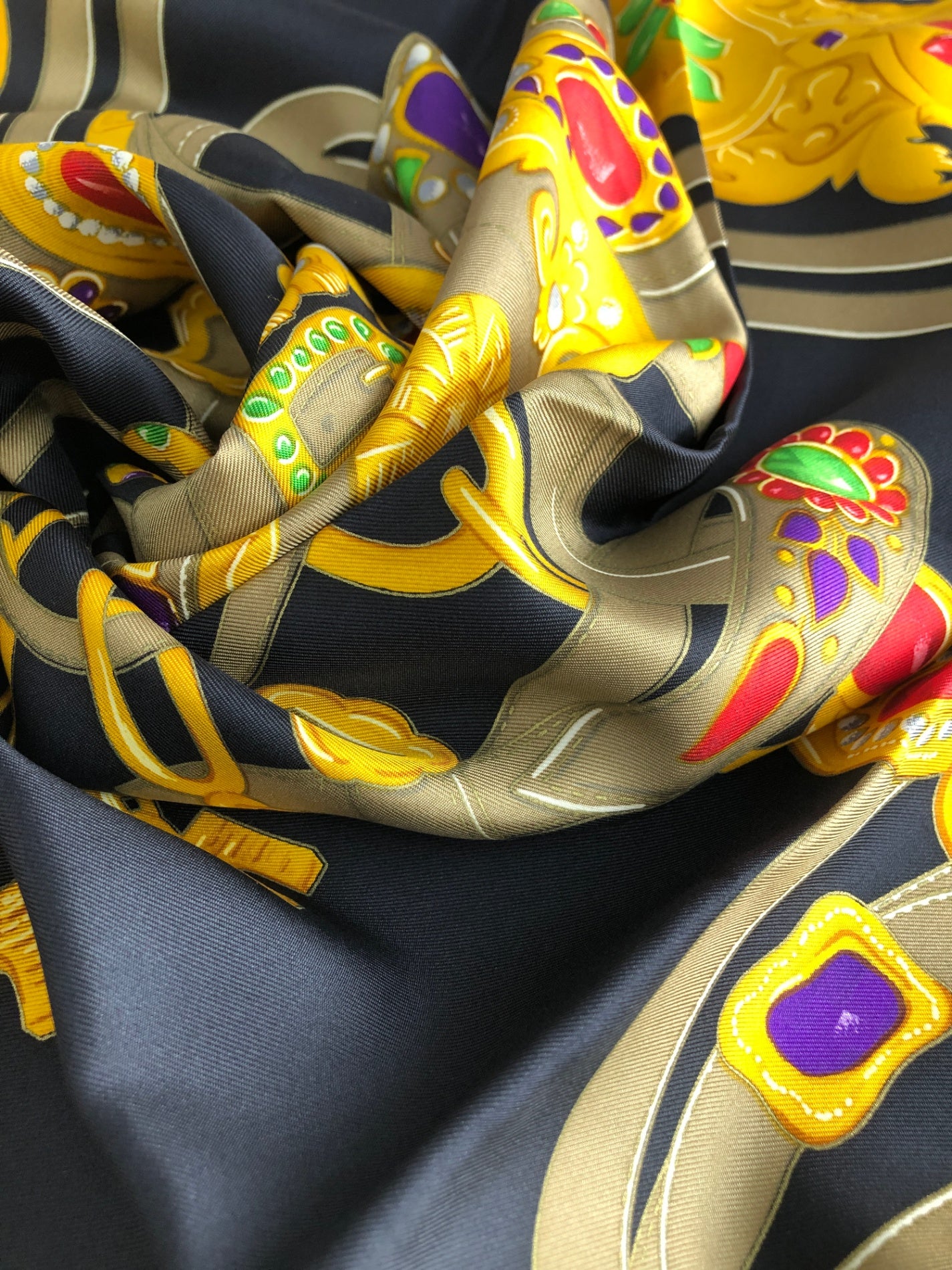 CELINE Arc de Triomphe Scarf Silk Black×Yellow Vintage vz5ks2