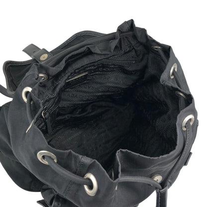 PRADA Tessuto Triangle Logo Double Pocket Backpack Black Vintage xgxrpz
