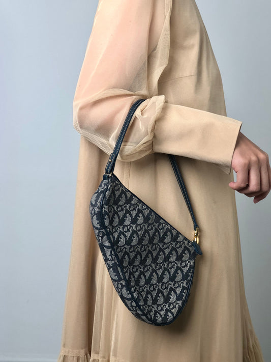 Christian Dior Trotter Shoulder bag Blue Vintage d5g4uj