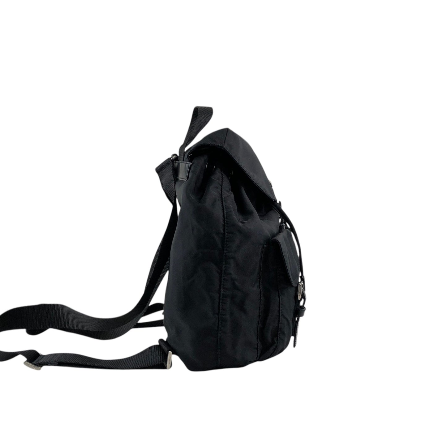 PRADA Tessuto Triangle Logo Double Pocket Backpack Black Vintage 5emm2a