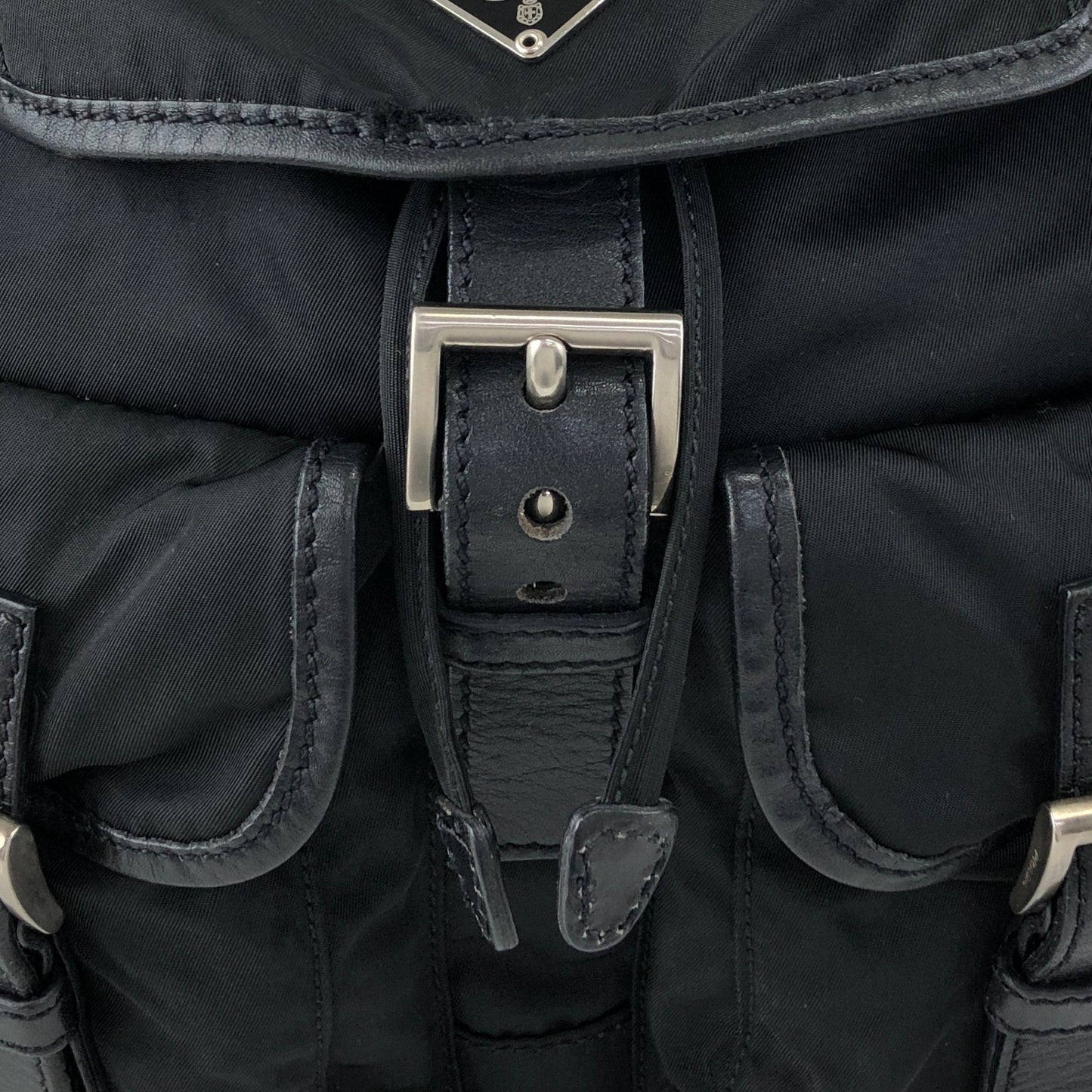 PRADA Tessuto Triangle Logo Double Pocket Backpack Black Vintage xgxrpz