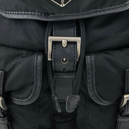 PRADA Tessuto Triangle Logo Double Pocket Backpack Black Vintage xgxrpz