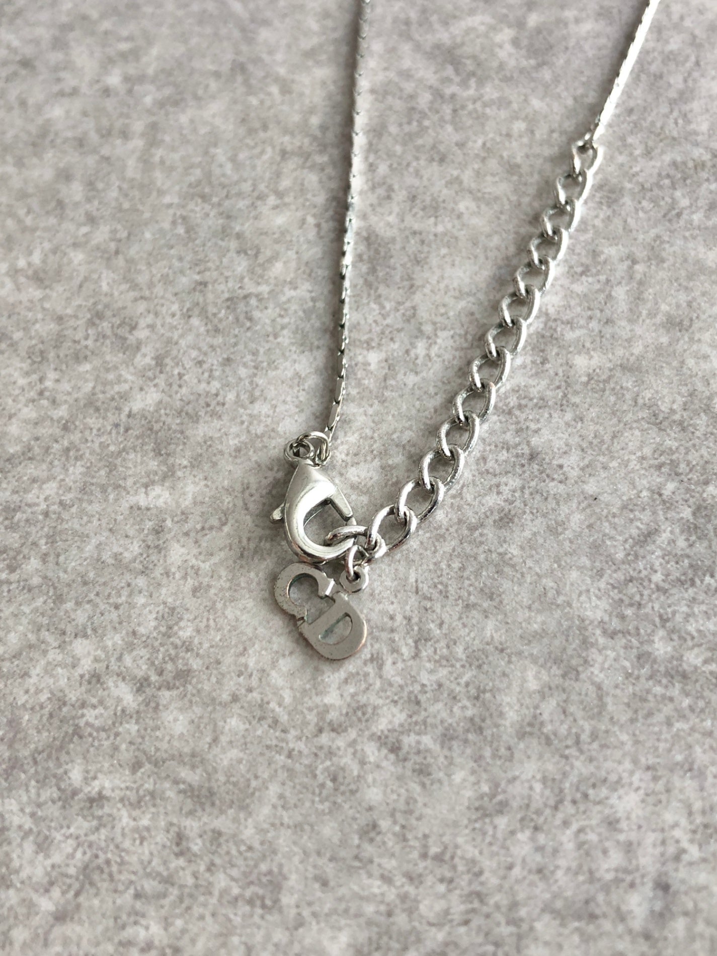 Christian Dior Logo Charm Necklace Silver Vintage pz5i3v