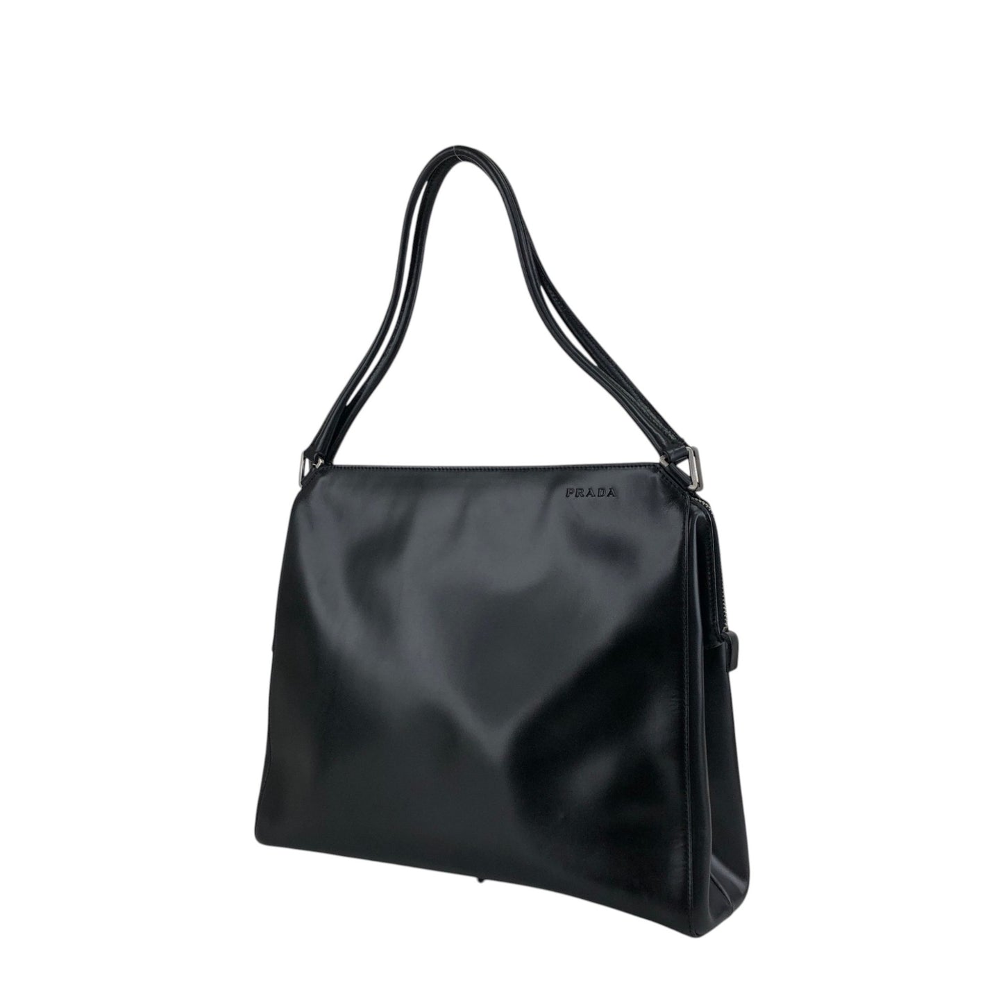PRADA Logo Embossed Shoulder bag Black T4Q8CGH Vintage duepcf