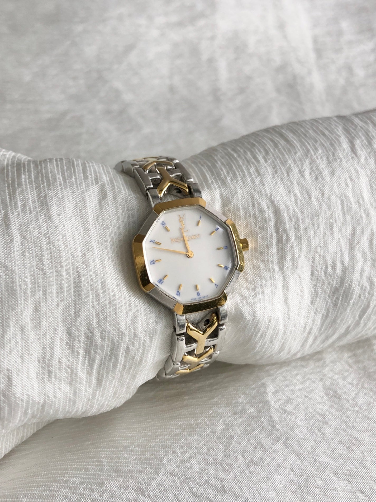 Yves Saint Laurent YSL Logo Quartz Watch Silver×Gold 2200-226313