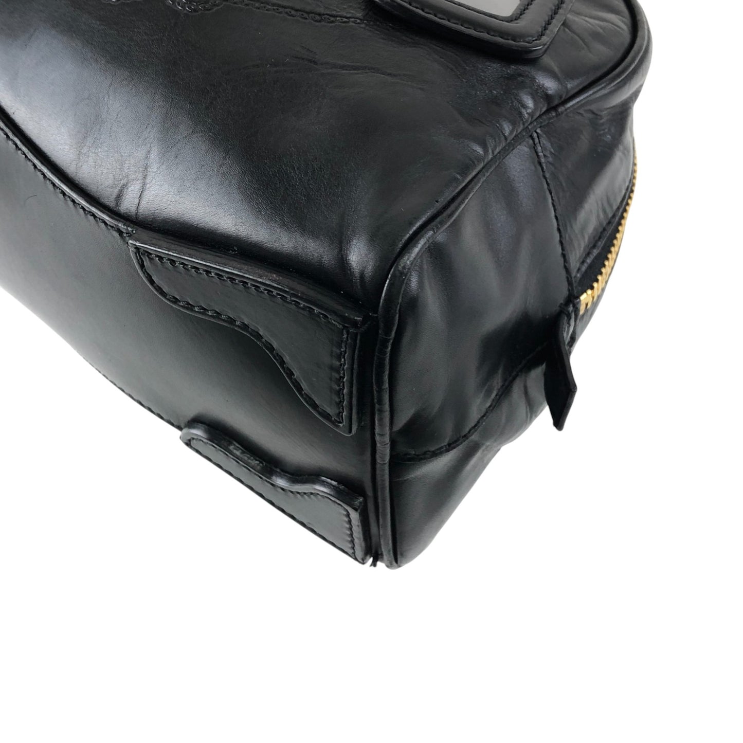 PRADA Logo Embossed Handbag Boston bag Black Vintage nvtnhw