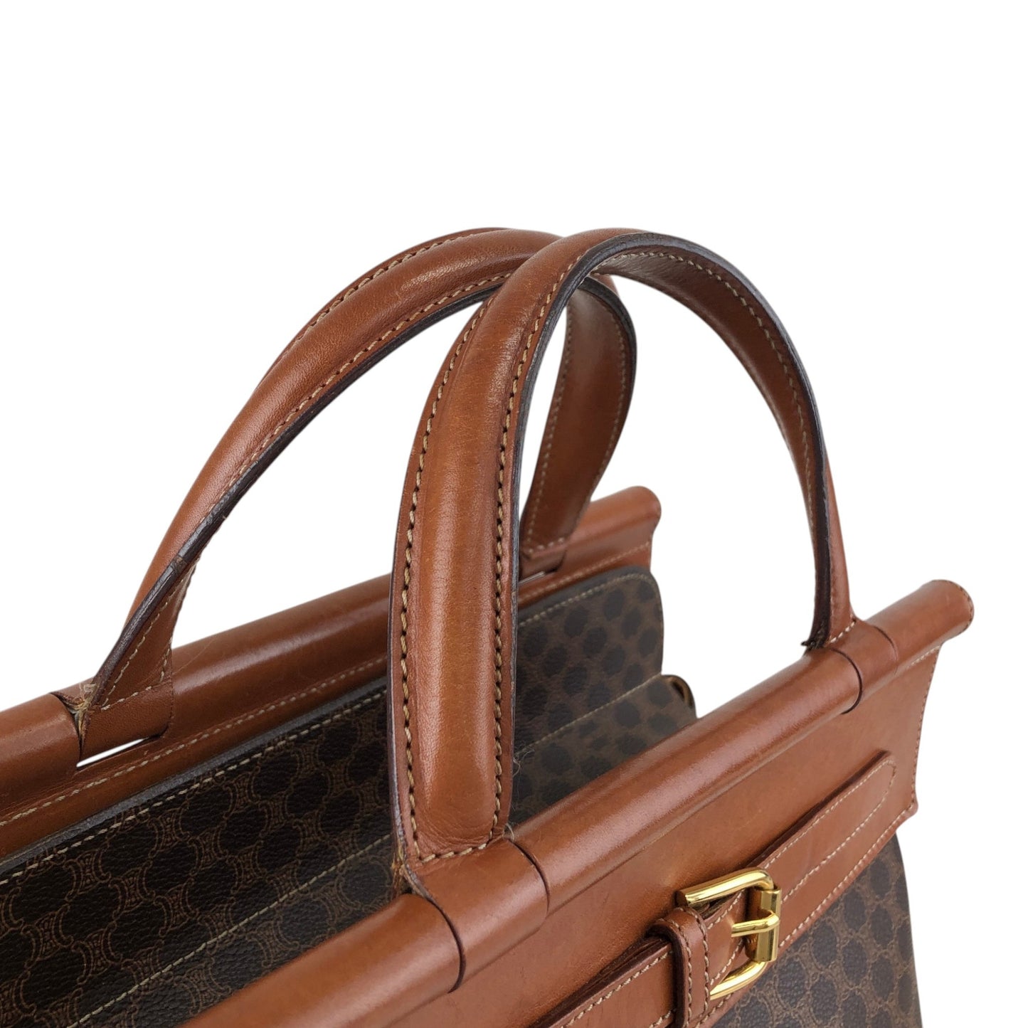 CELINE Macadam Blason Front Buckle Handbag Brown Vintage kaare7