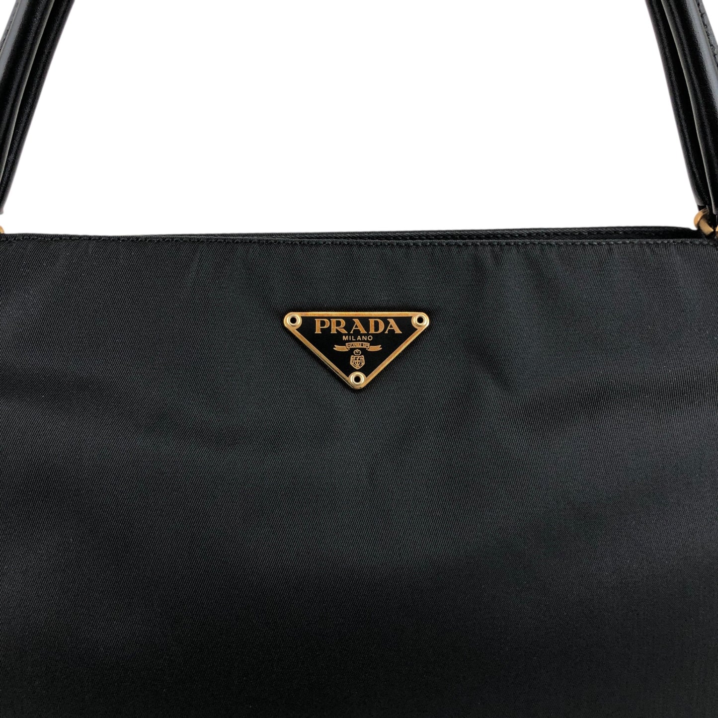 PRADA Tessuto Triangle Logo Handbag Black Vintage ahnen6