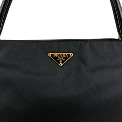 PRADA Tessuto Triangle Logo Handbag Black Vintage ahnen6