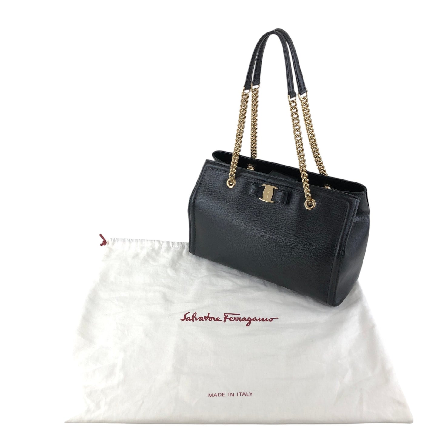 Salvatore Ferragamo Vala Chain Shoulder bag Handbag Black Vintage 3bmif6
